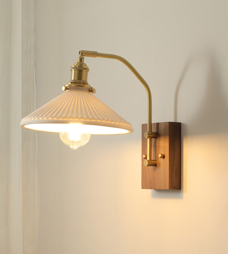 Keramische Wandlamp Met Houten Plaat - 110WL