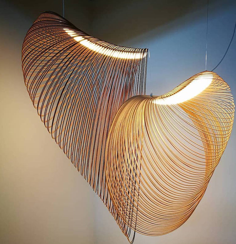 Hanglamp met houten ring in Japandi-stijl