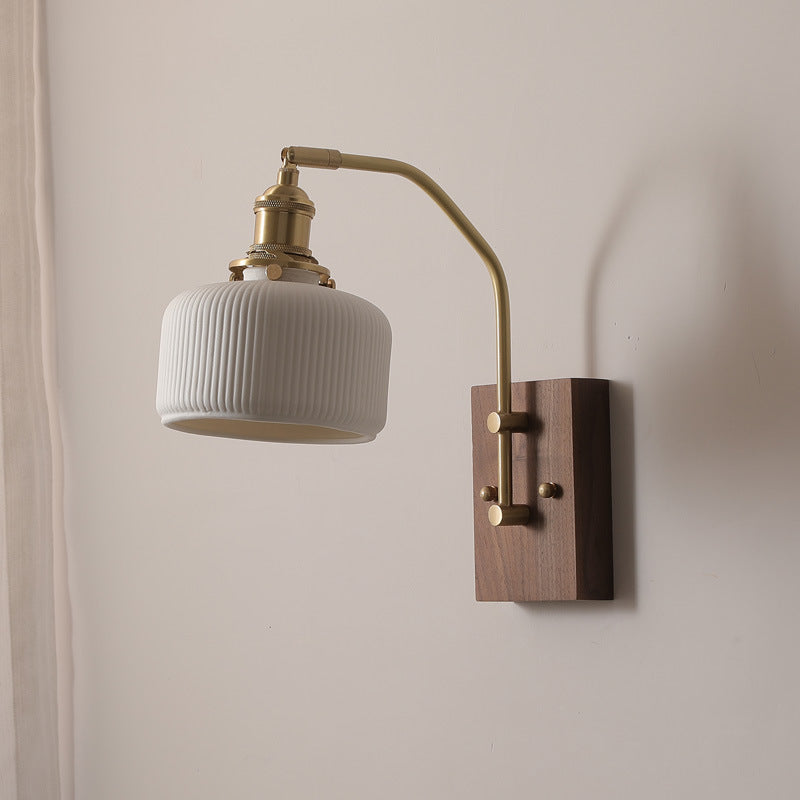 Keramische Wandlamp Met Houten Plaat - 110WL