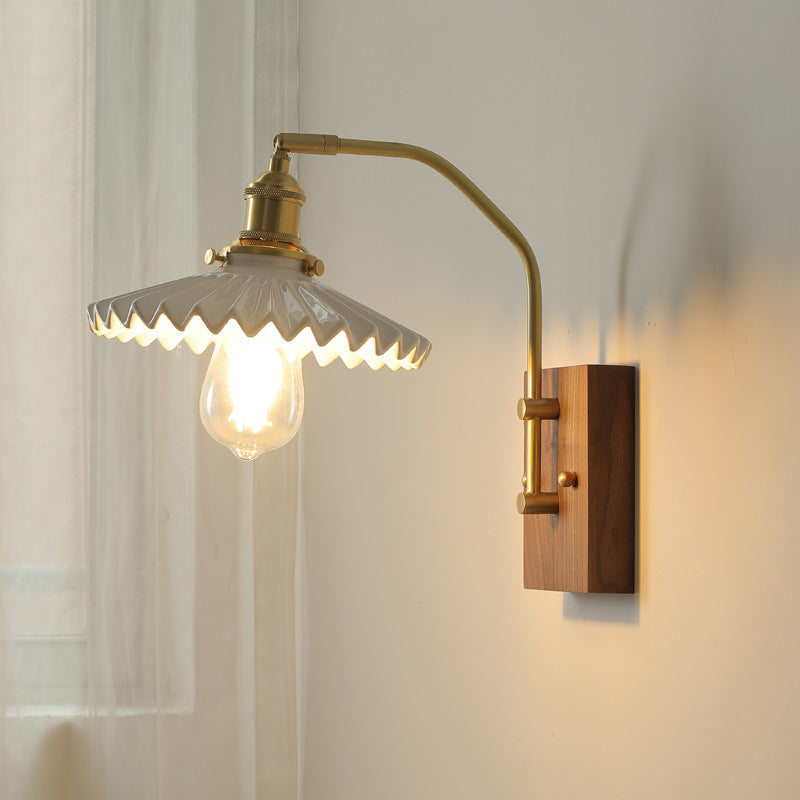 Keramische wandlamp met houten plaat - 107WL
