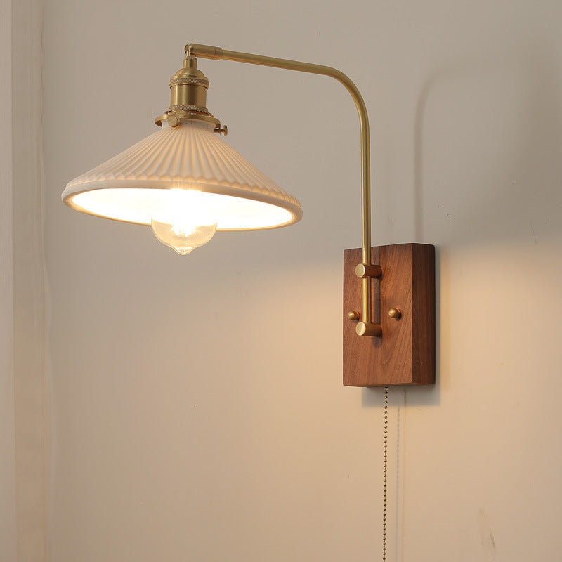 Keramische wandlamp met houten plaat - 109WL