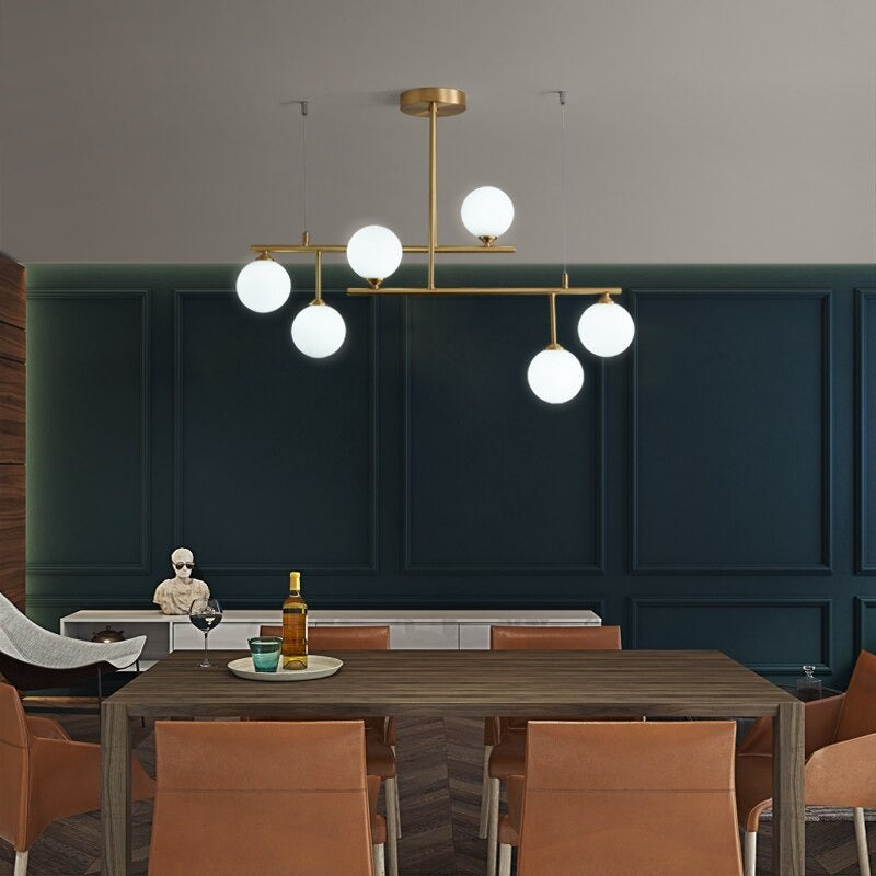 Messing Kroonluchter Met Wit Frosted Globes - 1CH5