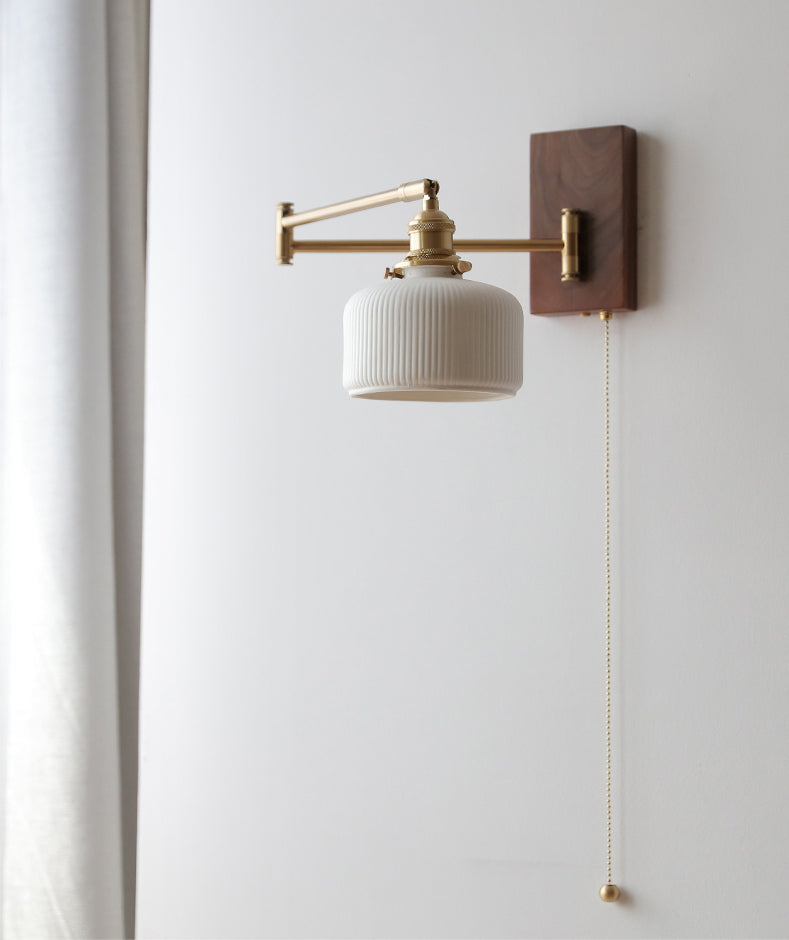 Keramische wandlamp met houten plaat - 116WL