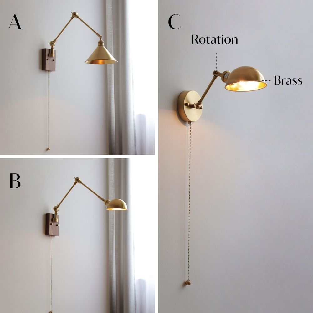 Messing Wandlamp Met Houten Plaat - 106WL