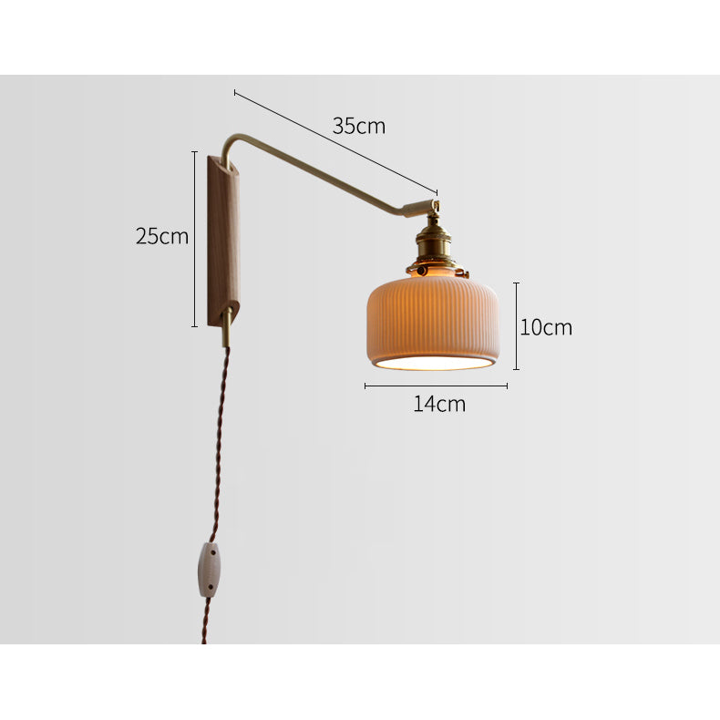 Keramische zwenkarm houten wandlamp - 210SWL