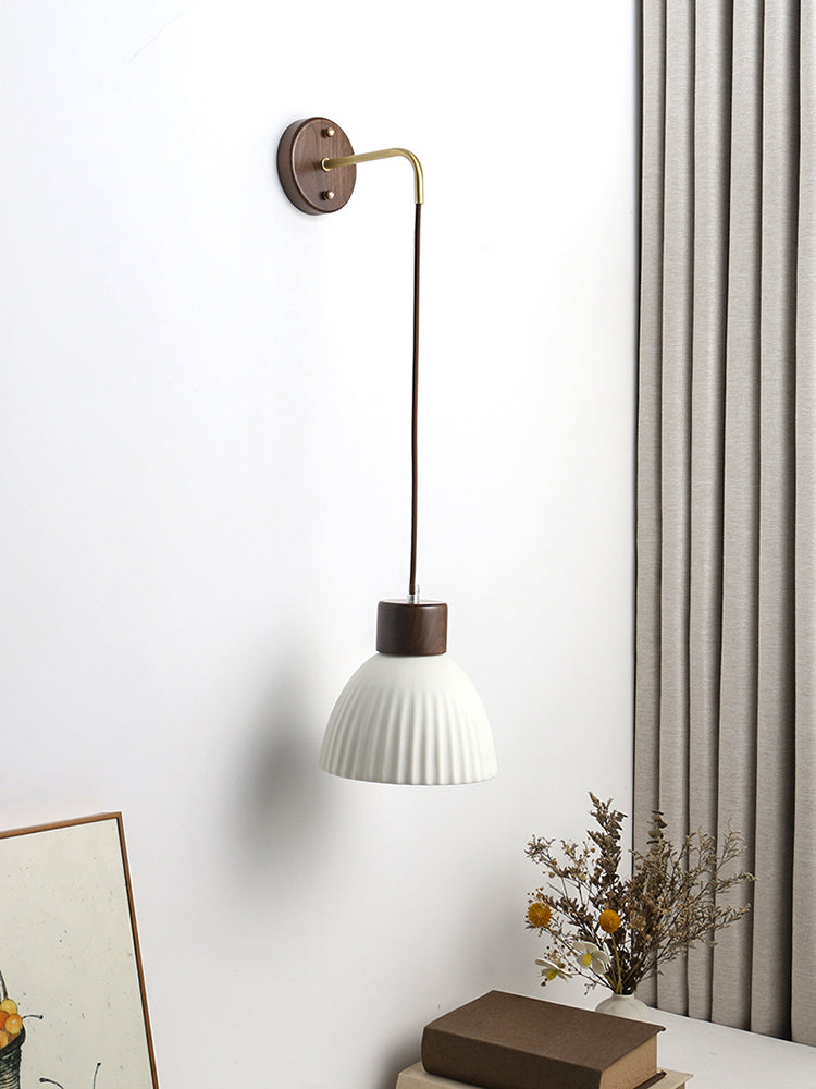 Keramische wandlamp met houten plaat - 114WL