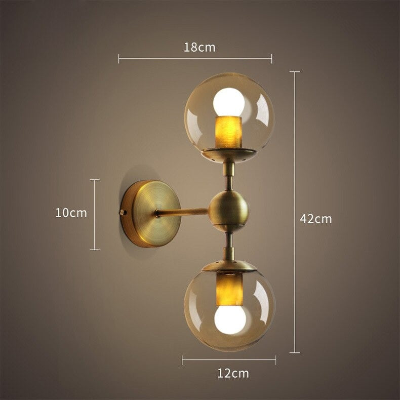 Gouden dubbele glazen wandlamp - 202GWL