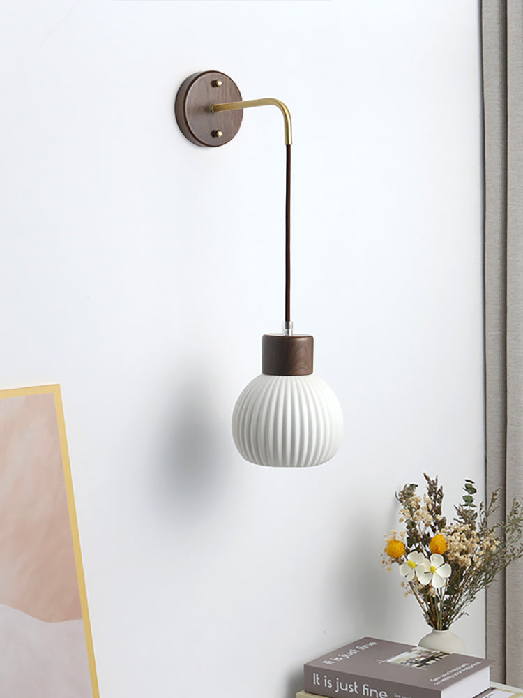 Keramische wandlamp met houten plaat - 114WL