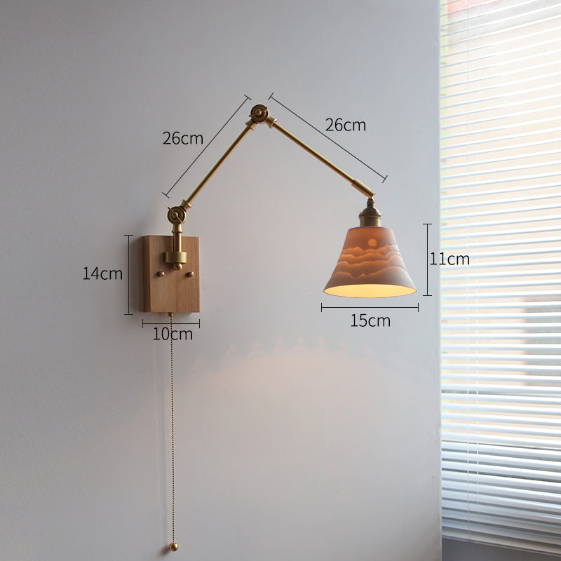 Keramische Wandlamp Met Eikenhouten Plaat - 115WL