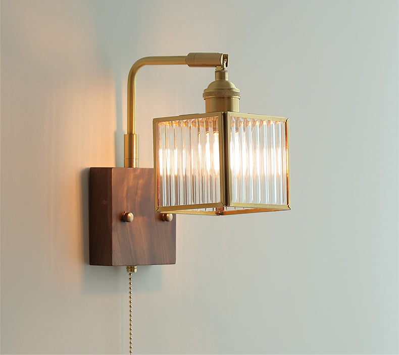 Glazen Wandlamp Met Houten Plaat - 102WL