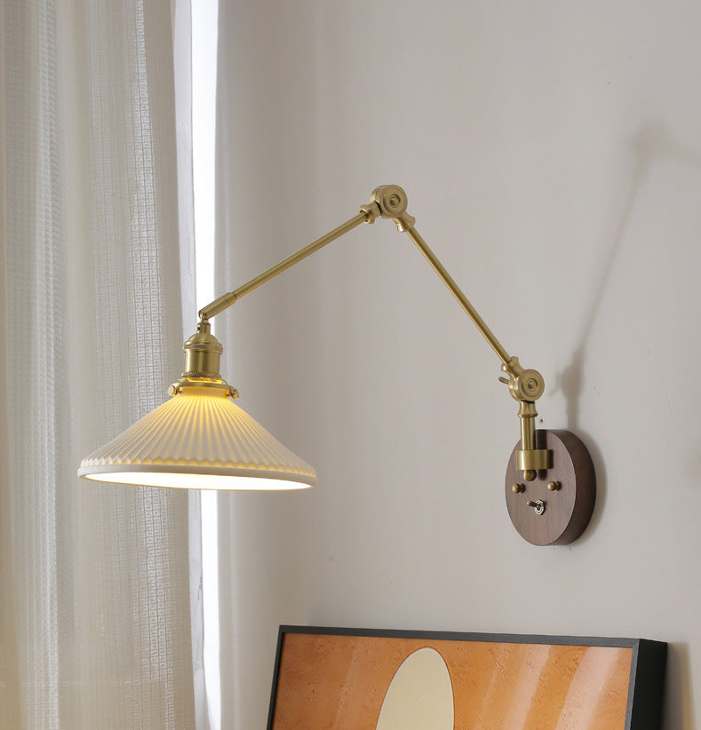 Keramische wandlamp met houten plaat - 111WL