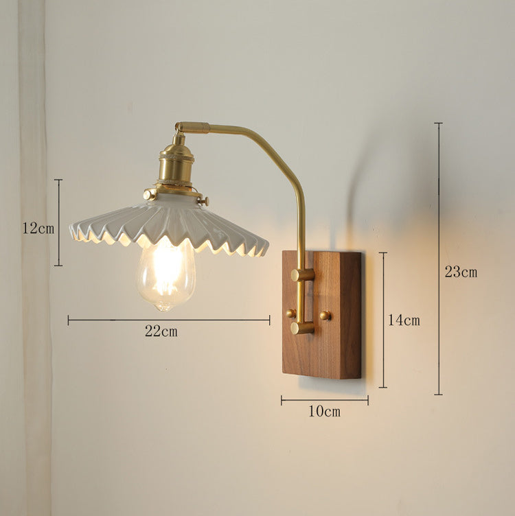 Keramische wandlamp met houten plaat - 107WL
