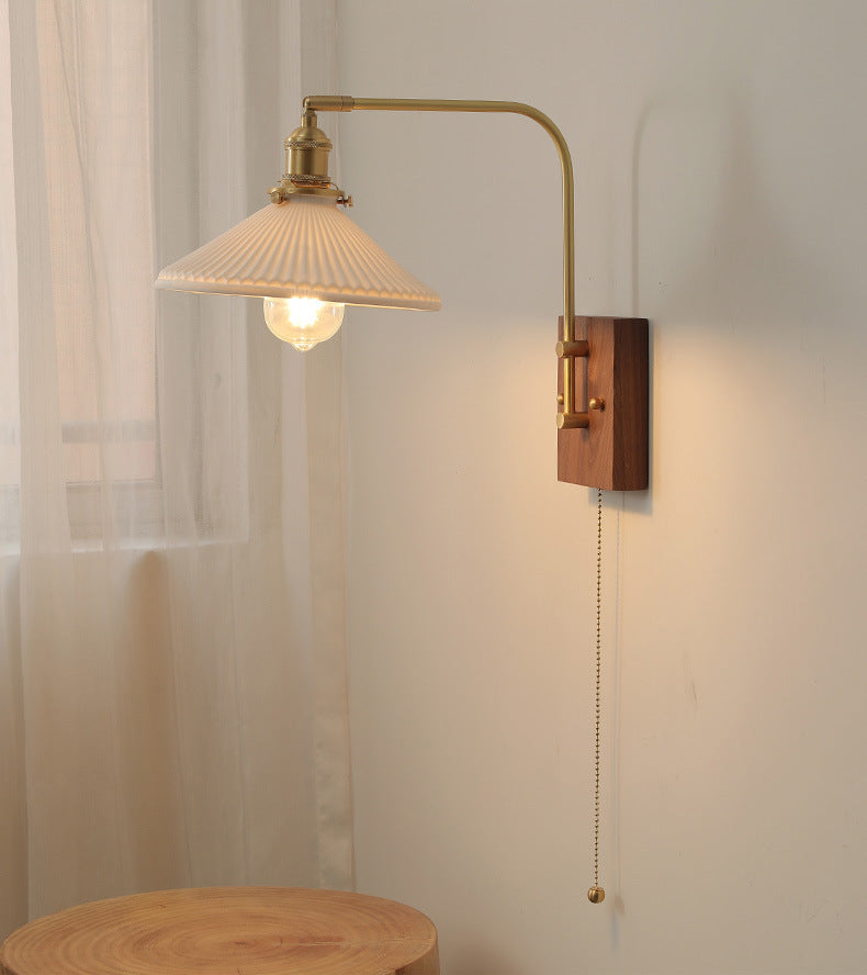 Keramische wandlamp met houten plaat - 109WL