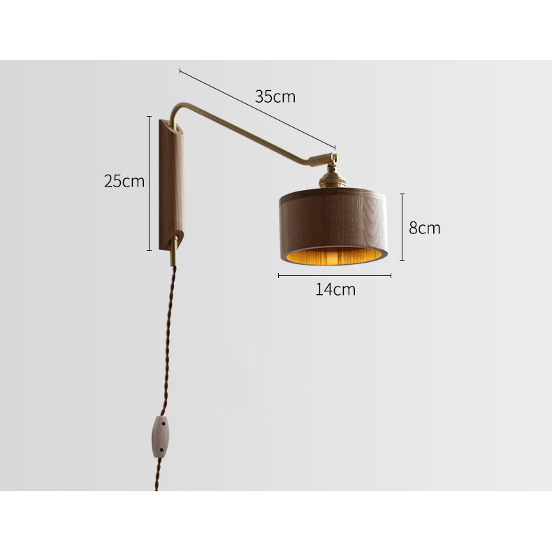 Hout Messing Zwenkarm Houten Wandlamp - 211SWL
