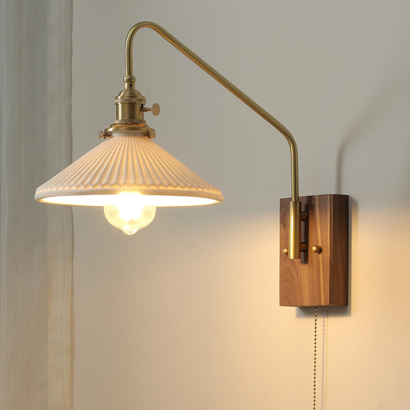 Keramische wandlamp met houten plaat - 108WL