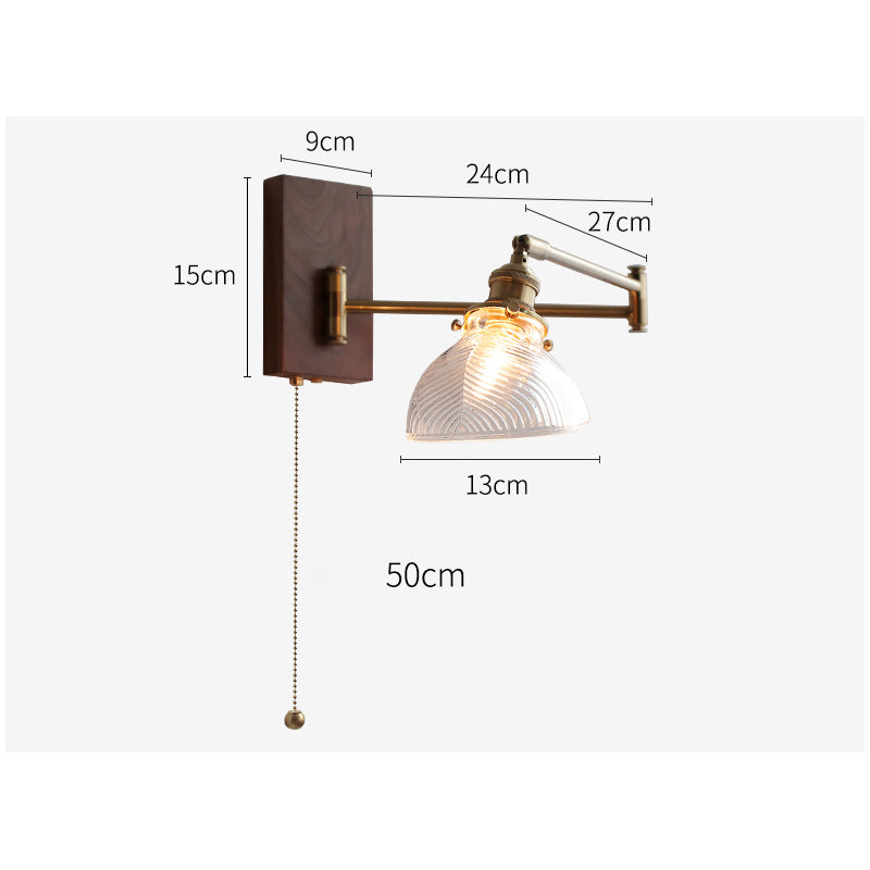 Glazen wandlamp met houten plaat - 106WL