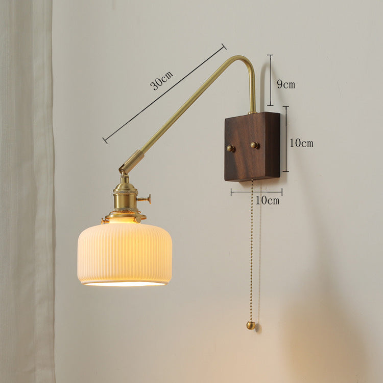 Keramische wandlamp met houten plaat - 106WL