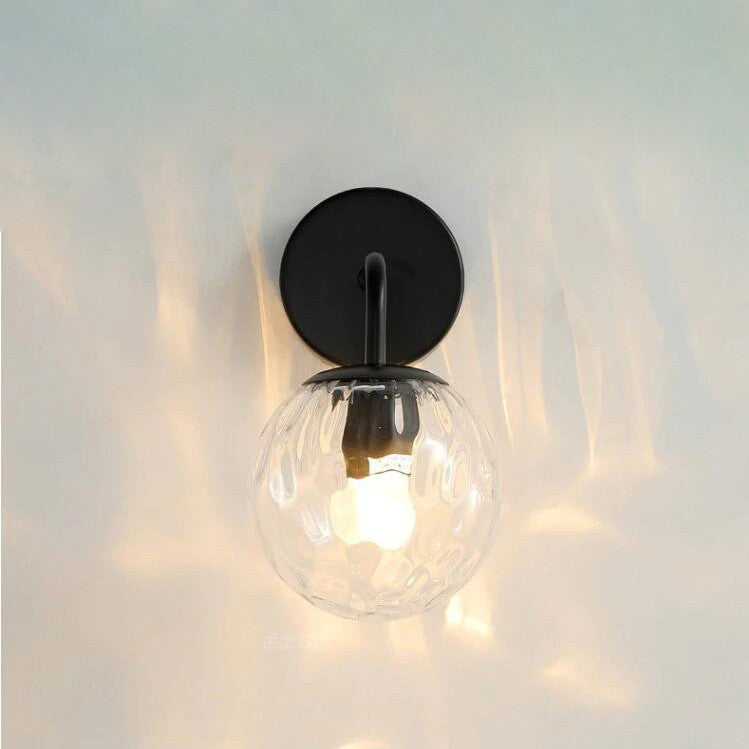 Glazen bol zwart messing wandlamp - 207GBWL