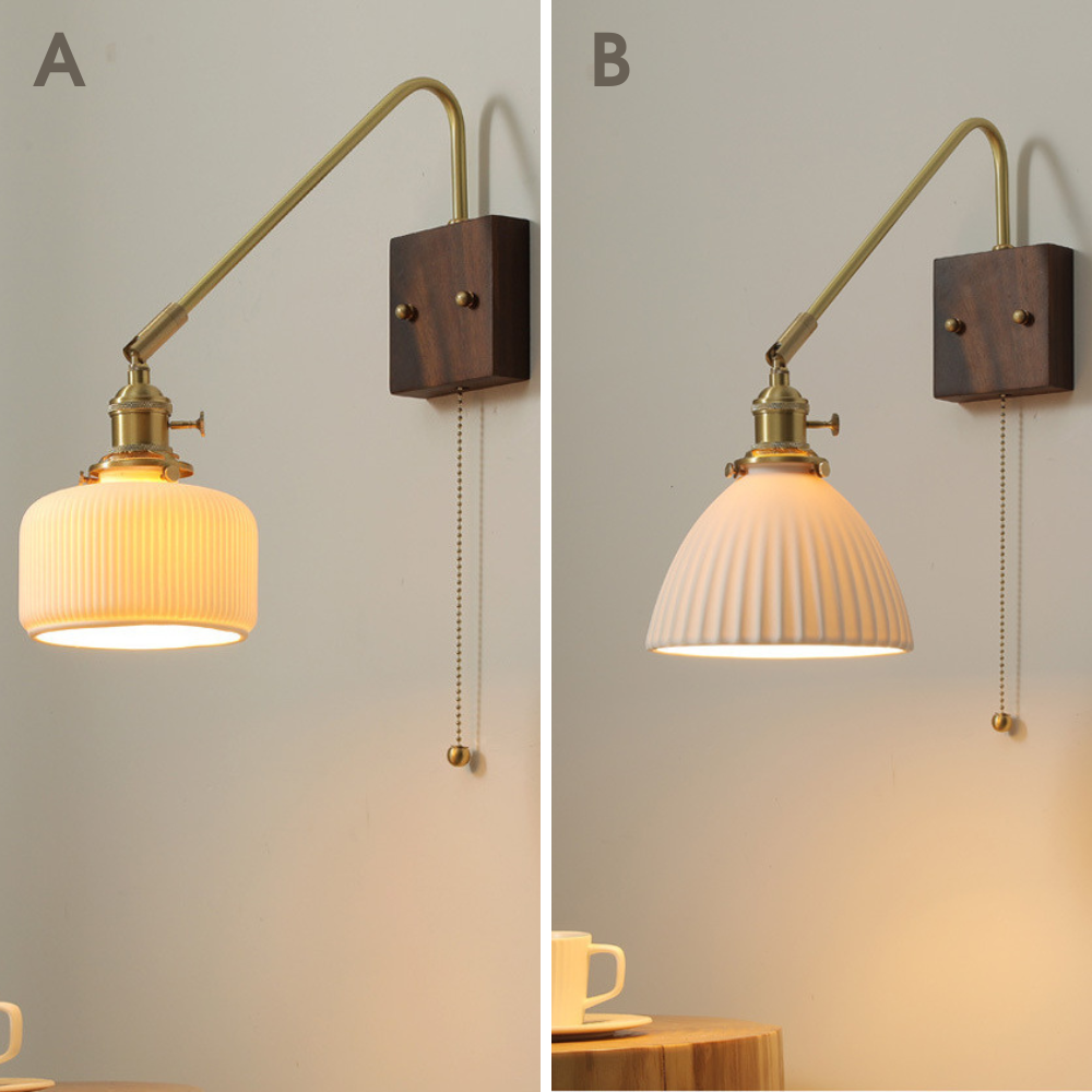Keramische wandlamp met houten plaat - 106WL