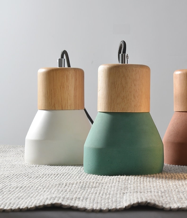 Cement Hanglamp Met Houten Lamphouder - 101CM