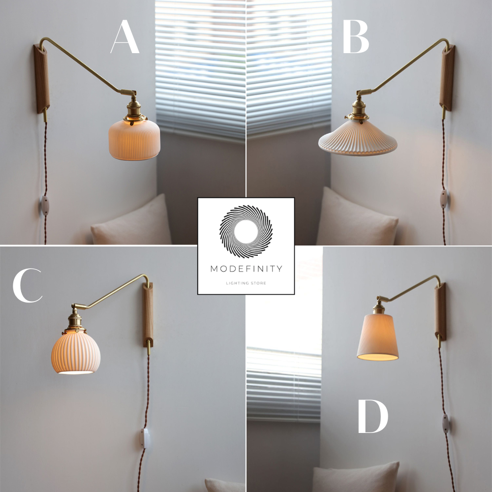 Keramische zwenkarm houten wandlamp - 210SWL