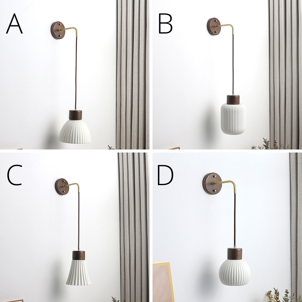 Keramische wandlamp met houten plaat - 114WL
