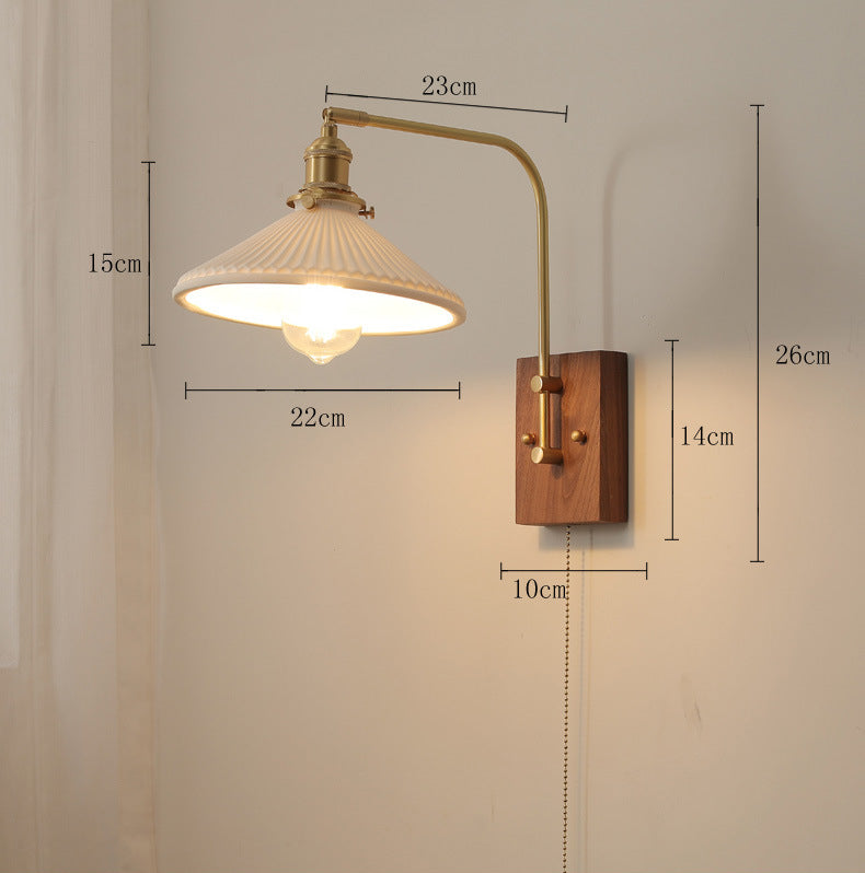 Keramische wandlamp met houten plaat - 109WL