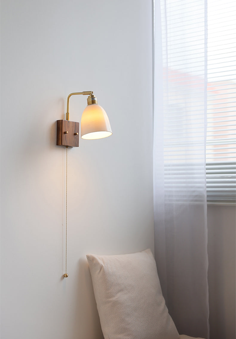 Keramische wandlamp met houten plaat - 117WL