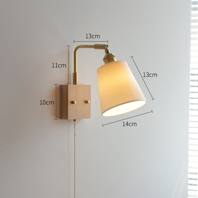 Keramische wandlamp met eikenhouten plaat - 113WL