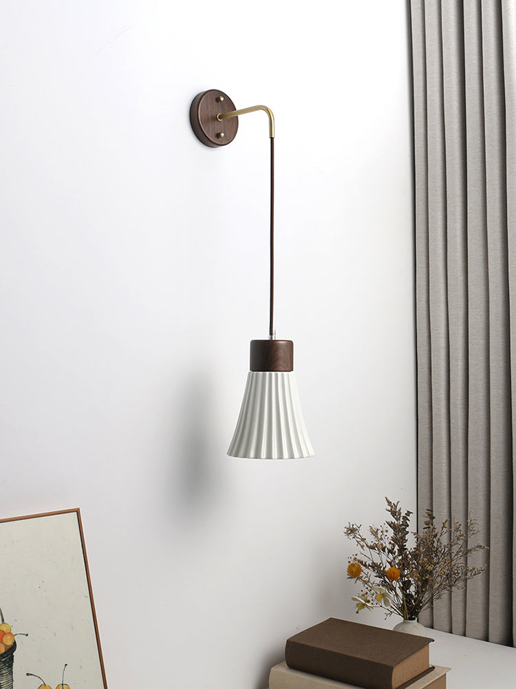 Keramische wandlamp met houten plaat - 114WL