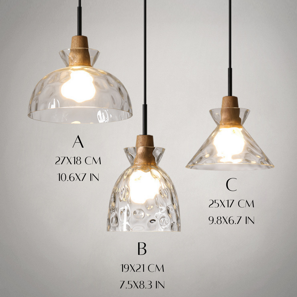 Hanglamp van helder glas met houten lamphouder - 101NS
