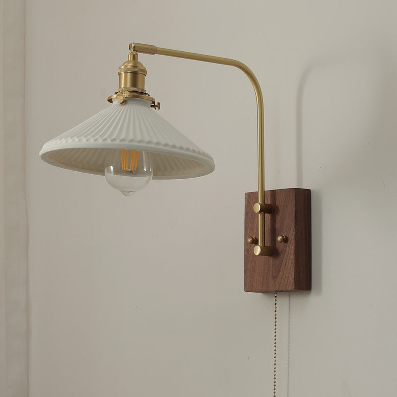 Keramische wandlamp met houten plaat - 109WL