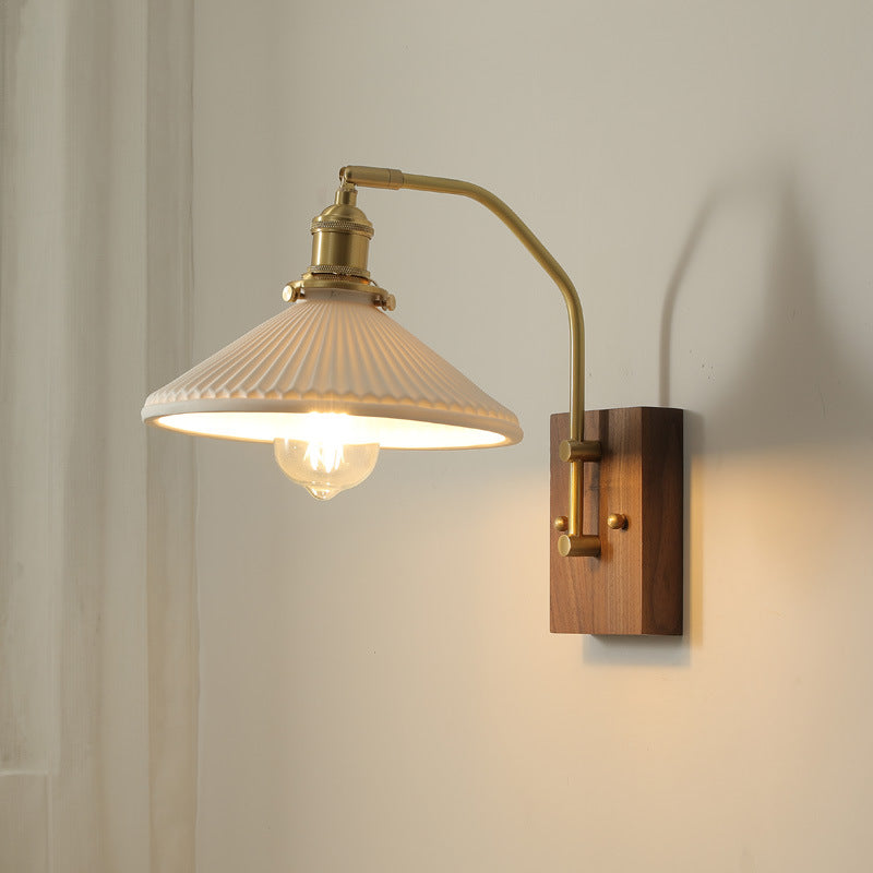 Keramische Wandlamp Met Houten Plaat - 110WL