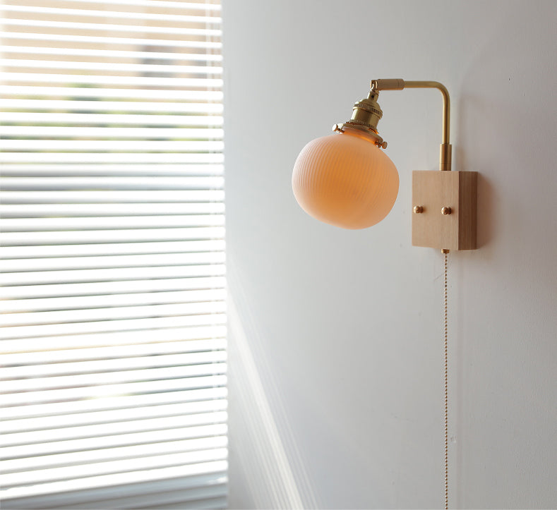 Keramische wandlamp met eikenhouten plaat - 113WL