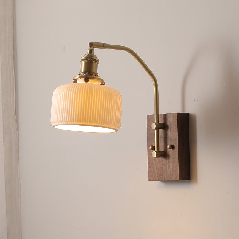 Keramische Wandlamp Met Houten Plaat - 110WL