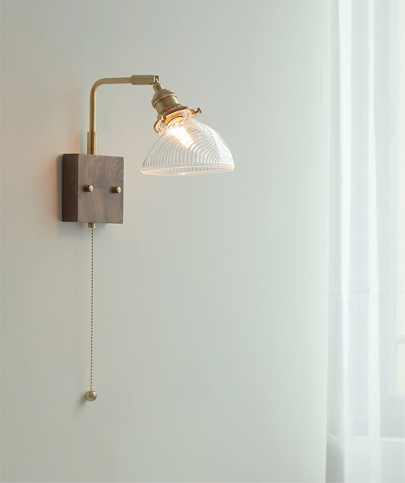 Glazen Wandlamp Met Houten Plaat - 103WL
