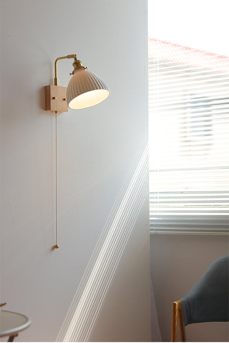 Keramische wandlamp met eikenhouten plaat - 113WL
