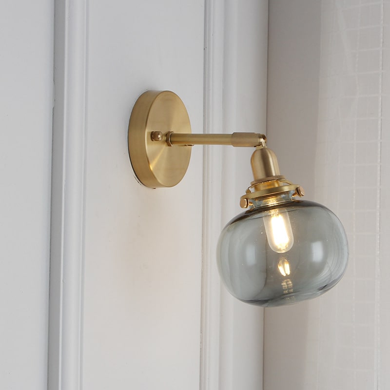Geribbelde Globe Glas Messing Wandlamp - 220GBWL