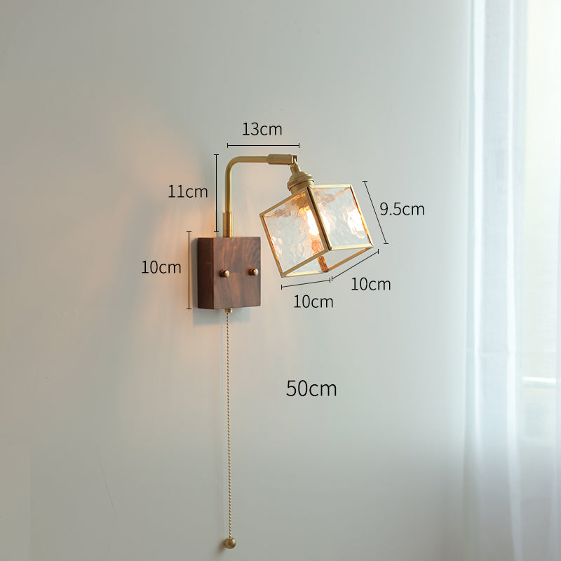 Glazen Wandlamp Met Houten Plaat - 102WL