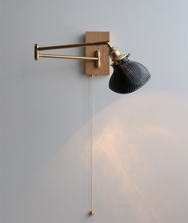Glazen wandlamp met houten plaat - 106WL