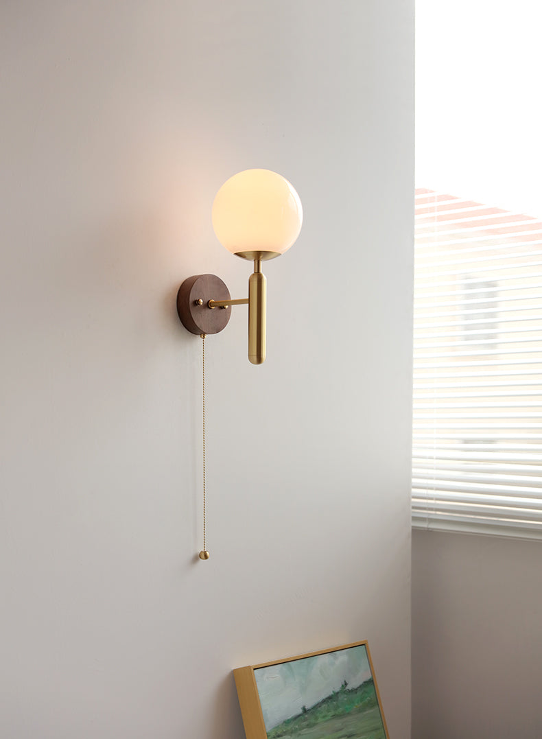 Houten Glazen Bol Wandlamp - 120WL