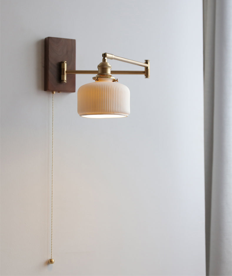 Keramische wandlamp met houten plaat - 116WL