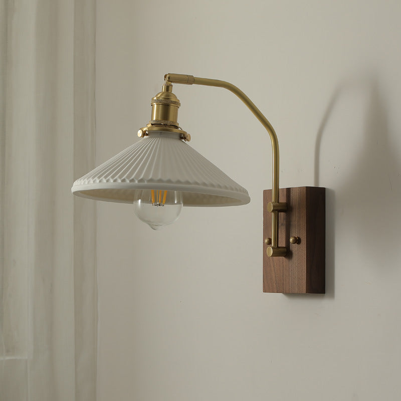 Keramische Wandlamp Met Houten Plaat - 110WL