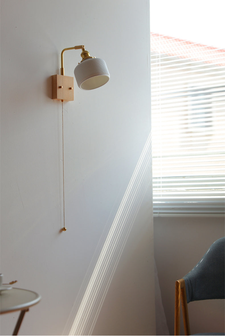 Keramische wandlamp met houten plaat - 113WL