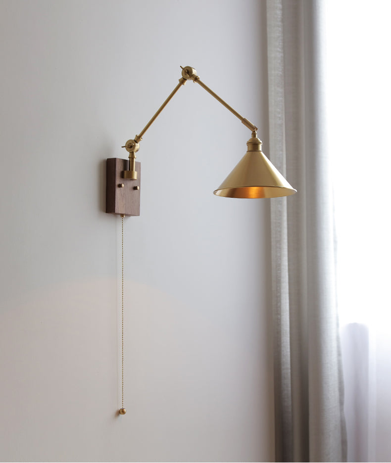 Messing Wandlamp Met Houten Plaat - 106WL