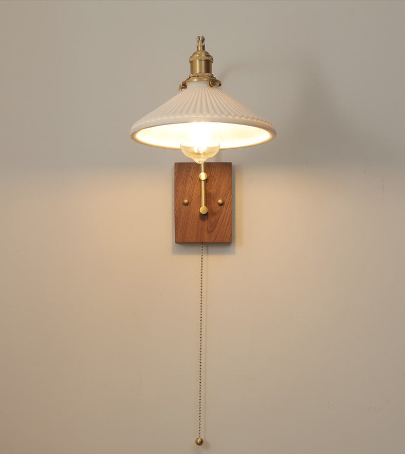 Keramische wandlamp met houten plaat - 109WL