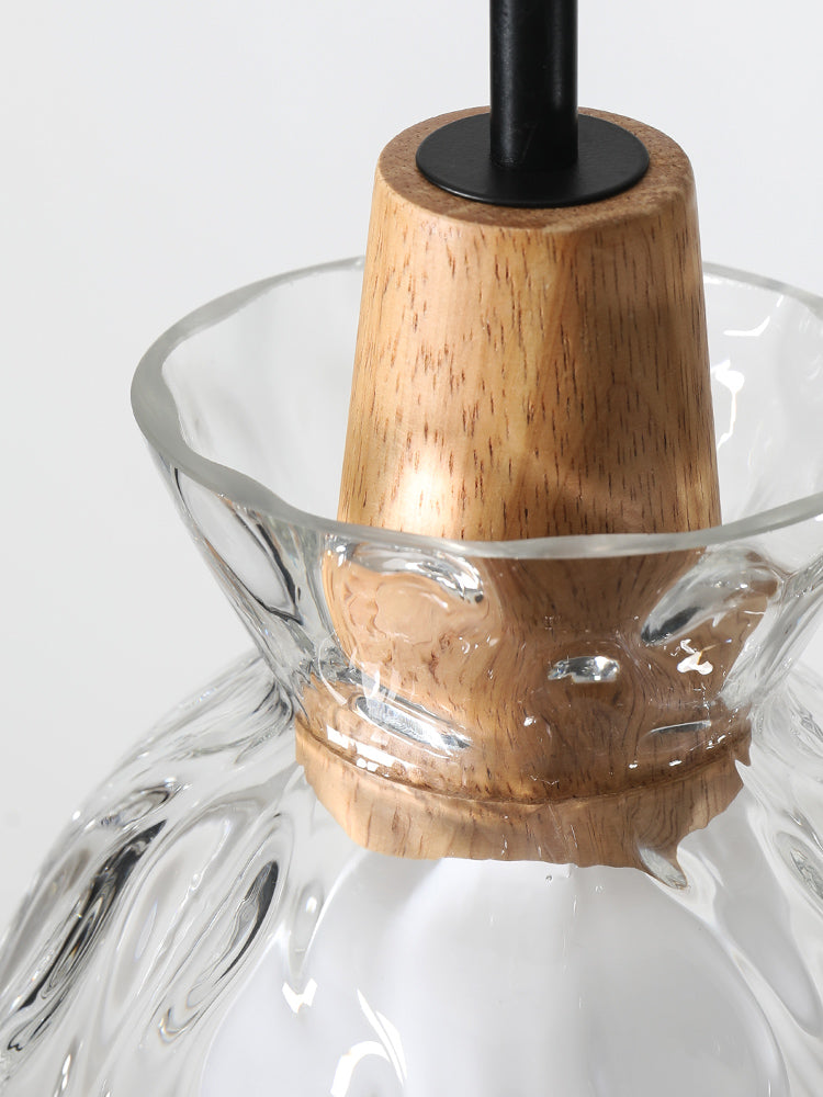 Hanglamp van helder glas met houten lamphouder - 101NS
