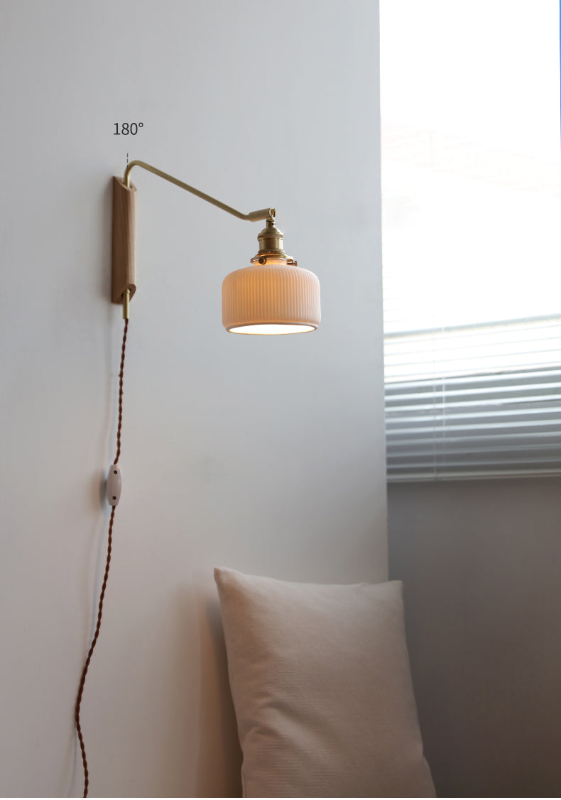 Keramische zwenkarm houten wandlamp - 210SWL