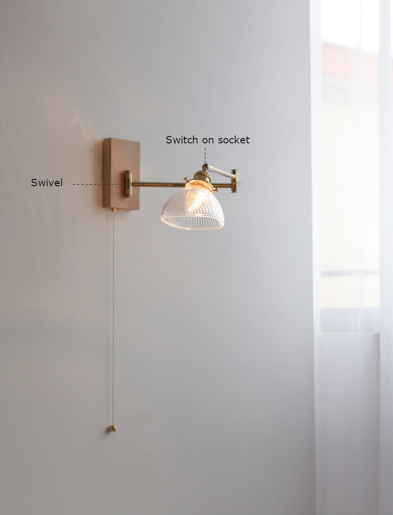 Glazen wandlamp met houten plaat - 106WL