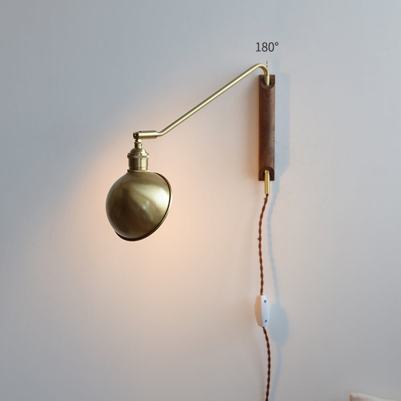 Hout Messing Zwenkarm Houten Wandlamp - 211SWL